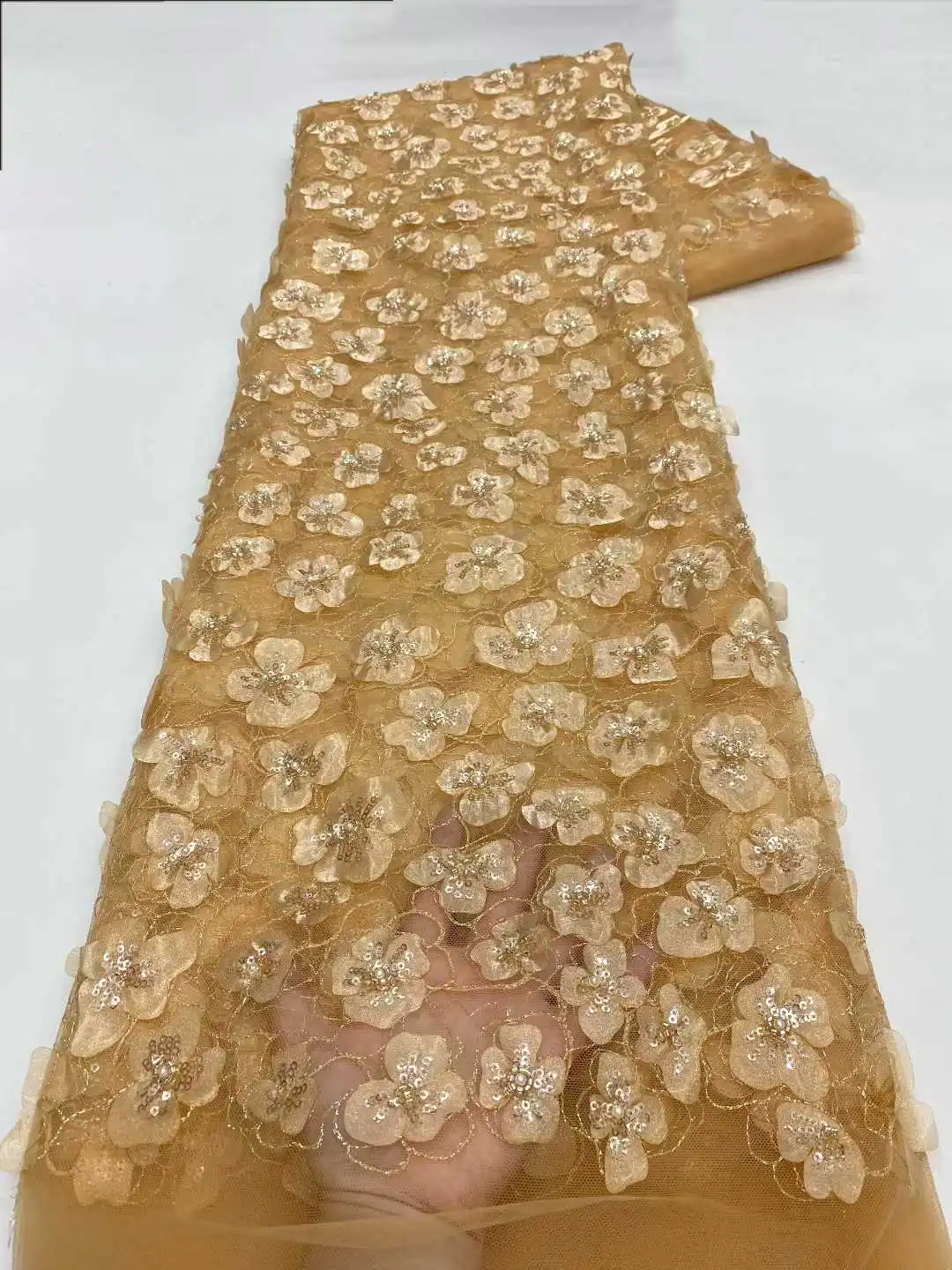 

3D Lace Luxury African Beaded Lace 2026 High Quality Nigerian French Sequins Tulle Lace Fabric For Wedding Party Dress Sewing