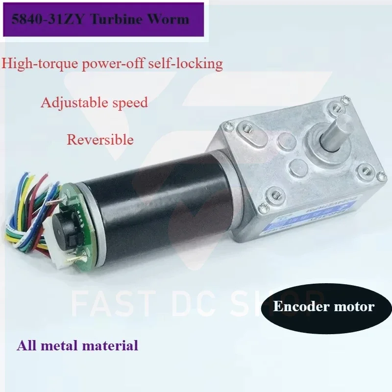 5840-31ZY Turbine Worm Encoder Deceleration Motor Automatic Clothes Rack Motor Metal Gear Forward and Reverse Rotation
