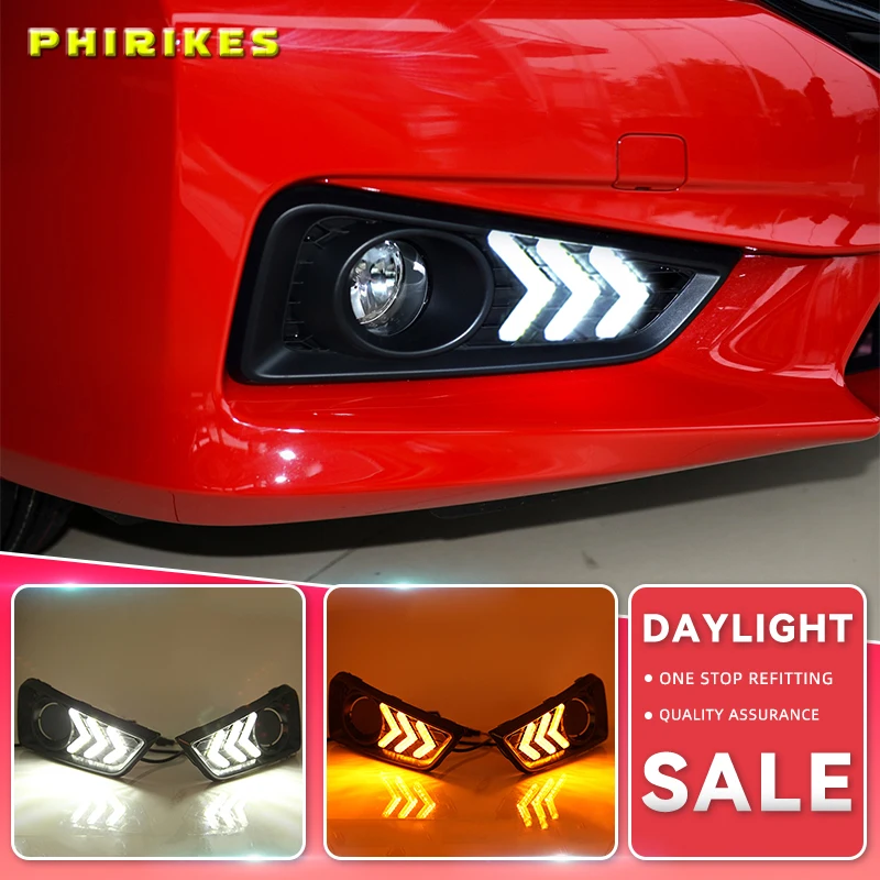 

1 Set DRL Daytime Running Lights Daylight 12V ABS Fog Lamp Cover With Turn Yellow Signal Light For Honda City 2015 2016