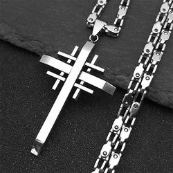 Punk Jerusalem Crusaders Cross Necklace Pendant for Men Women Stainless Steel Prayer Amulet Male Chain Jewelry collar cruz