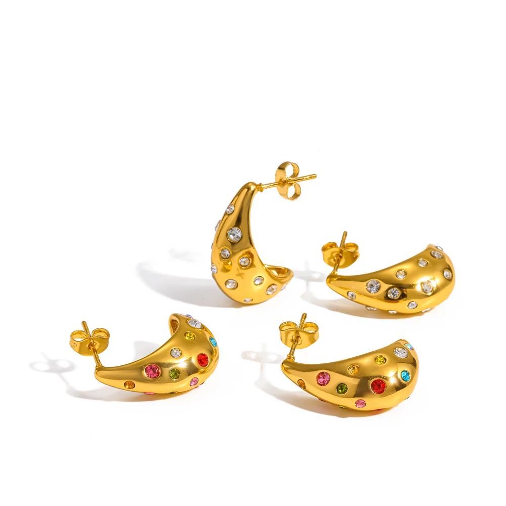 Modische Ohrringe in Tropfenform für Damen, mit bunten Zirkonia-Einsätzen, aus Edelstahl, als Schmuck für Partys. – Detail 1