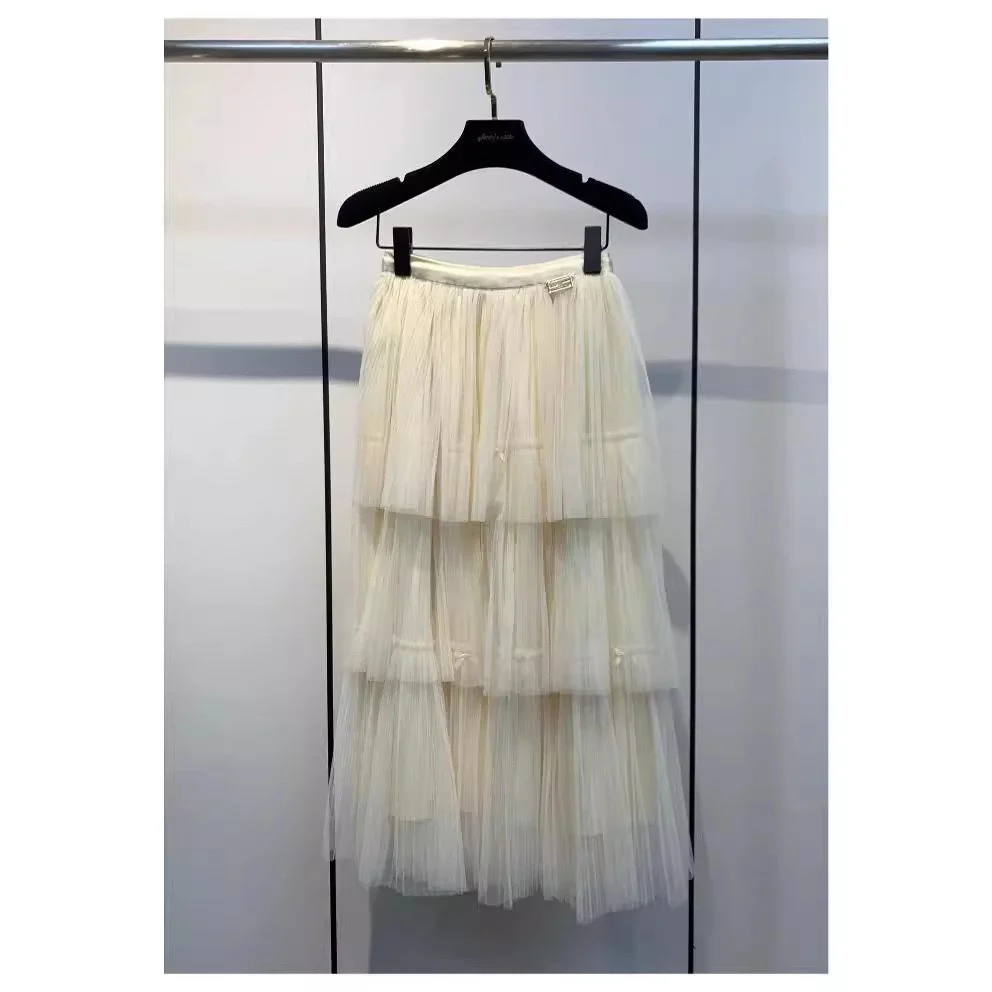 

Spring Summer 2024 Ele Sweet Sle Pure Color Me f Skirt Cake Skirt Versatile mid Length High Waist f Skirt
