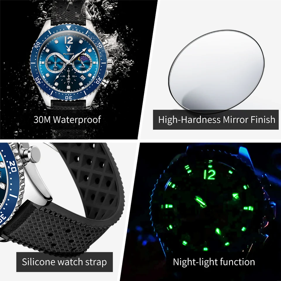 PLAYBOY 3515 Men's Quartz Watch, 40mm Dial, Silicone Strap