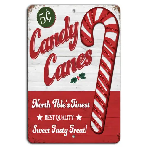 Christmas Candy Canes 5 Cent Sign - Vintage Farmhouse Decor  Aluminum-Aluminum