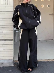 American Vintage Jackets Women Y2K Streetwear Baggy Spliced Hip Hop Zipper Tracksuit Korean Oversize Black Techwear Couple Coats