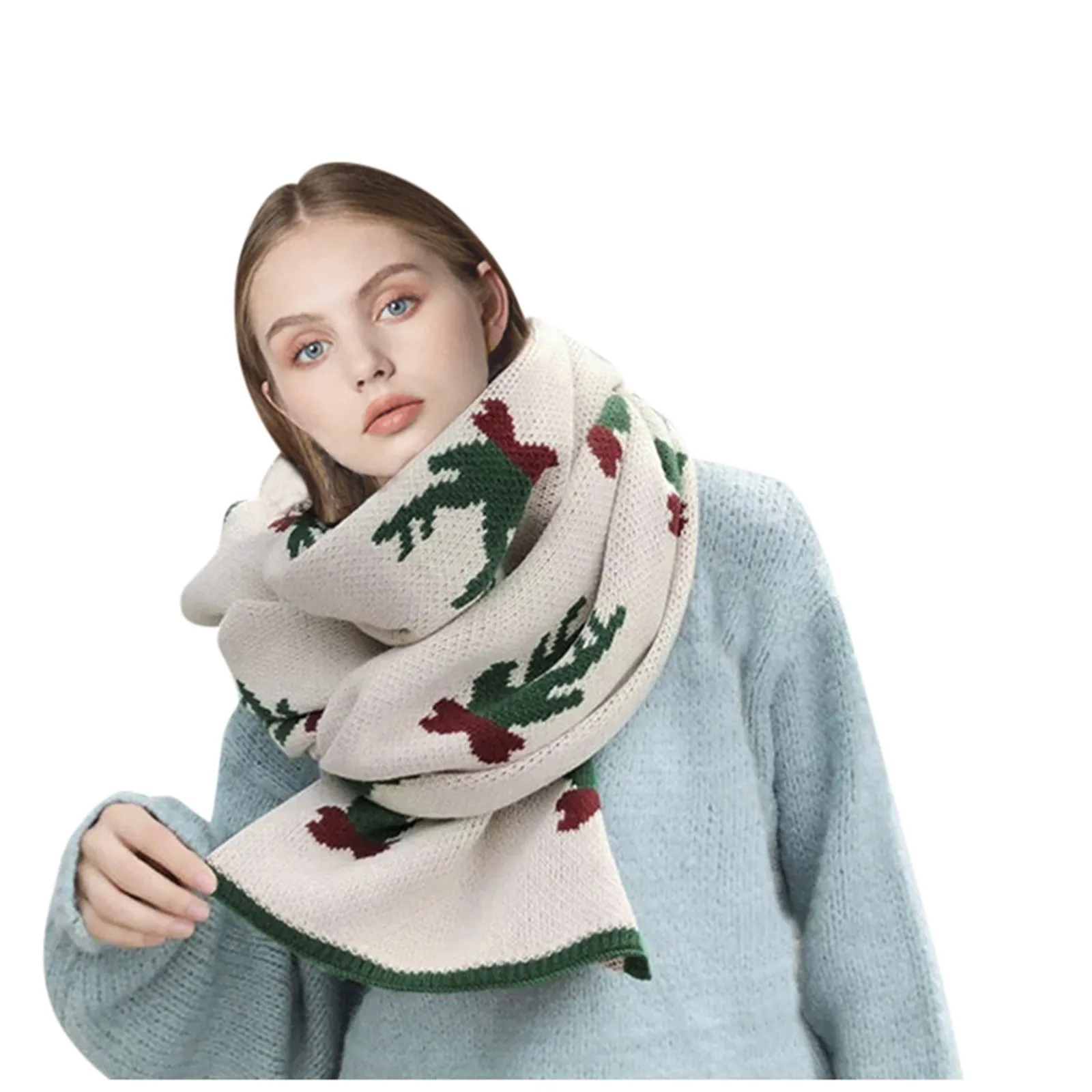 Knitted Christmas Wool Scarf Autumn Winter Fashion Warm Woolen Scarf Women Double-Sided Scarves Shawls Wrap Warm Christmas Gifts