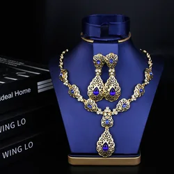 Sunspicems Moroccco Women Jewelry Set Gold Color Crystal Necklace Earring Set Algeria Wedding Jewelry Bride Drop Earring Choker