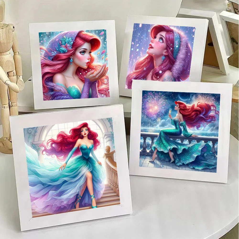 Cartoon Red Hair Princess Blue Dress 5D DIY Full Drills Diamond Painting Winter Snow Mosaic Embroidery Cross Stitch Poster Gift