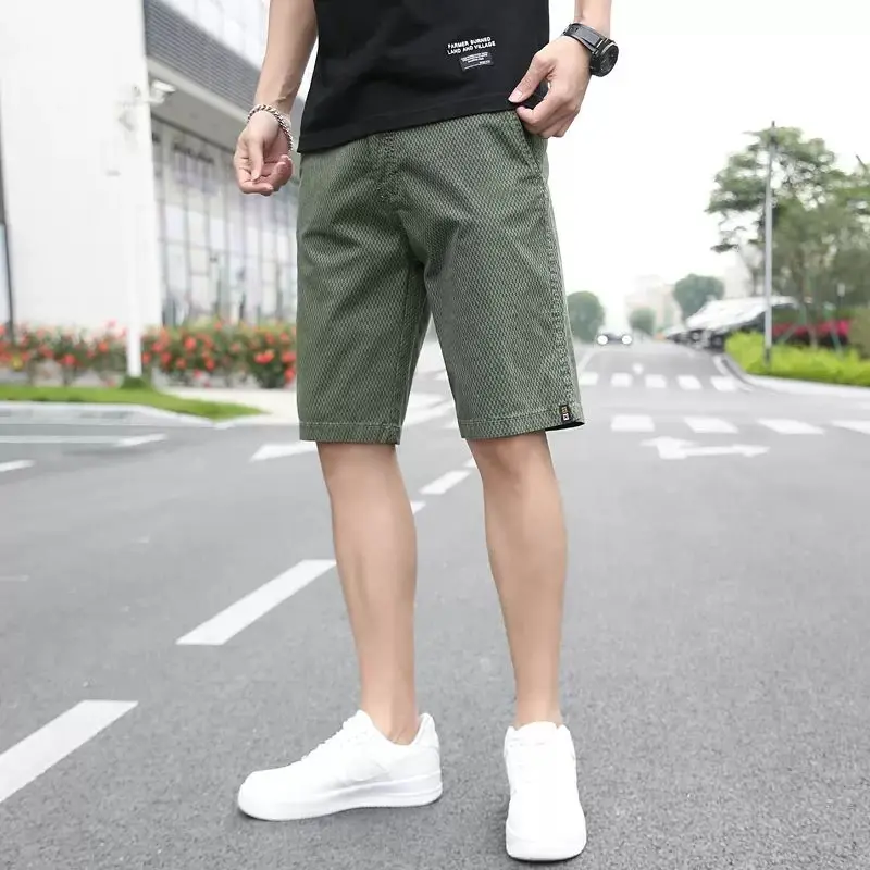 American Trendy Casual Loose Straight Shorts Men\'s Elastic Waist Drawstring Patchwork Pockets Straight Beach Cool Sport Shorts