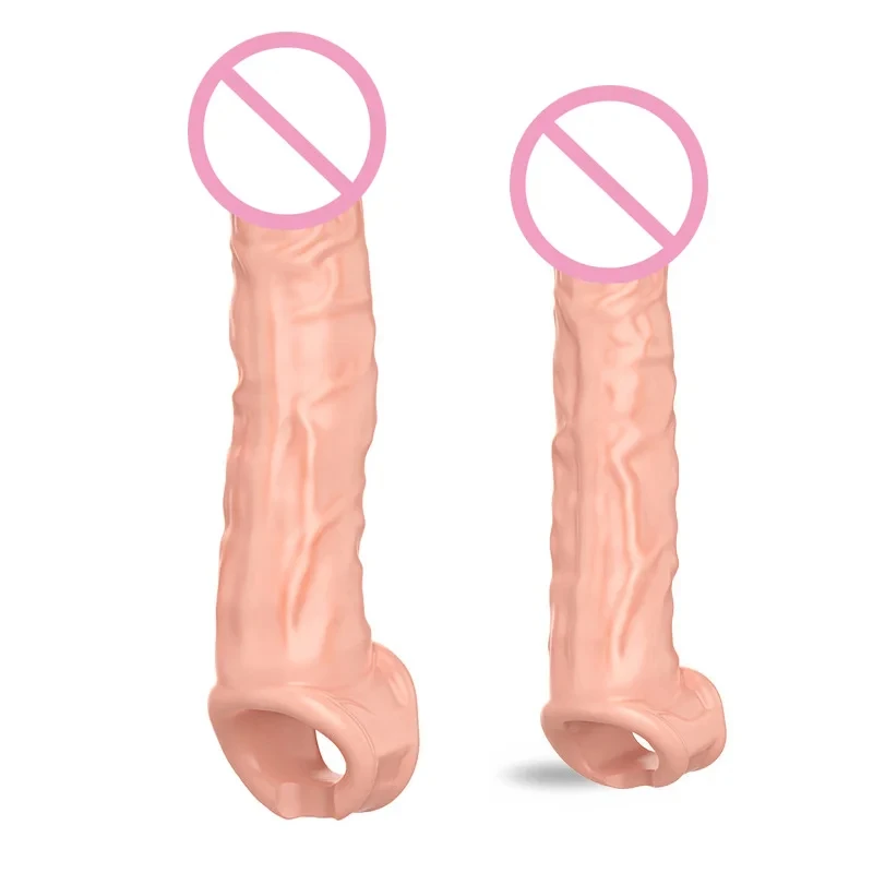 Sex Toys For Men Realistic Penis Enlargement Condoms Penis Extension Sleeves Adults Intimate Goods Reusable Condom Cock Rings