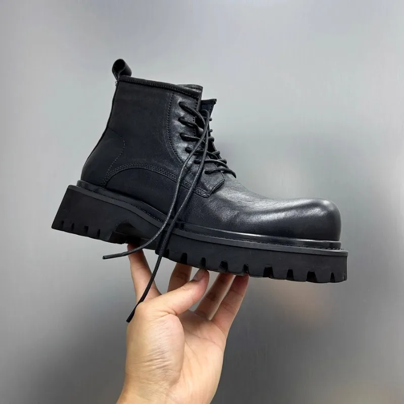 

Модные ботинки челси из натуральной кожи ручной работы, мужские уличные прогулочные защитные ботинки на толстой подошве, мужские нескользящие рабочие ботильоны для верховой езды