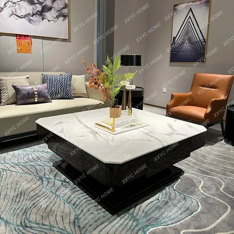 L light luxury living room coffee table square solid wood marble tea table