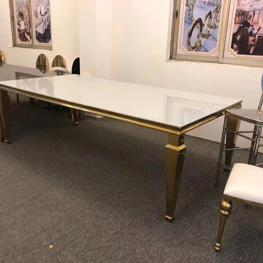 Golden Stainless Steel Wedding Table Shiny Mirror Dining Table Luxury Furniture