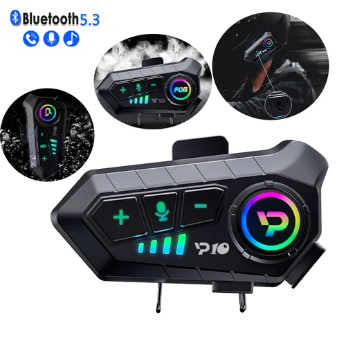 P10 Bluetooth 5,3 casco de motocicleta auriculares inalámbricos Moto Kit de llamadas manos libres impermeable auriculares de espera súper larga