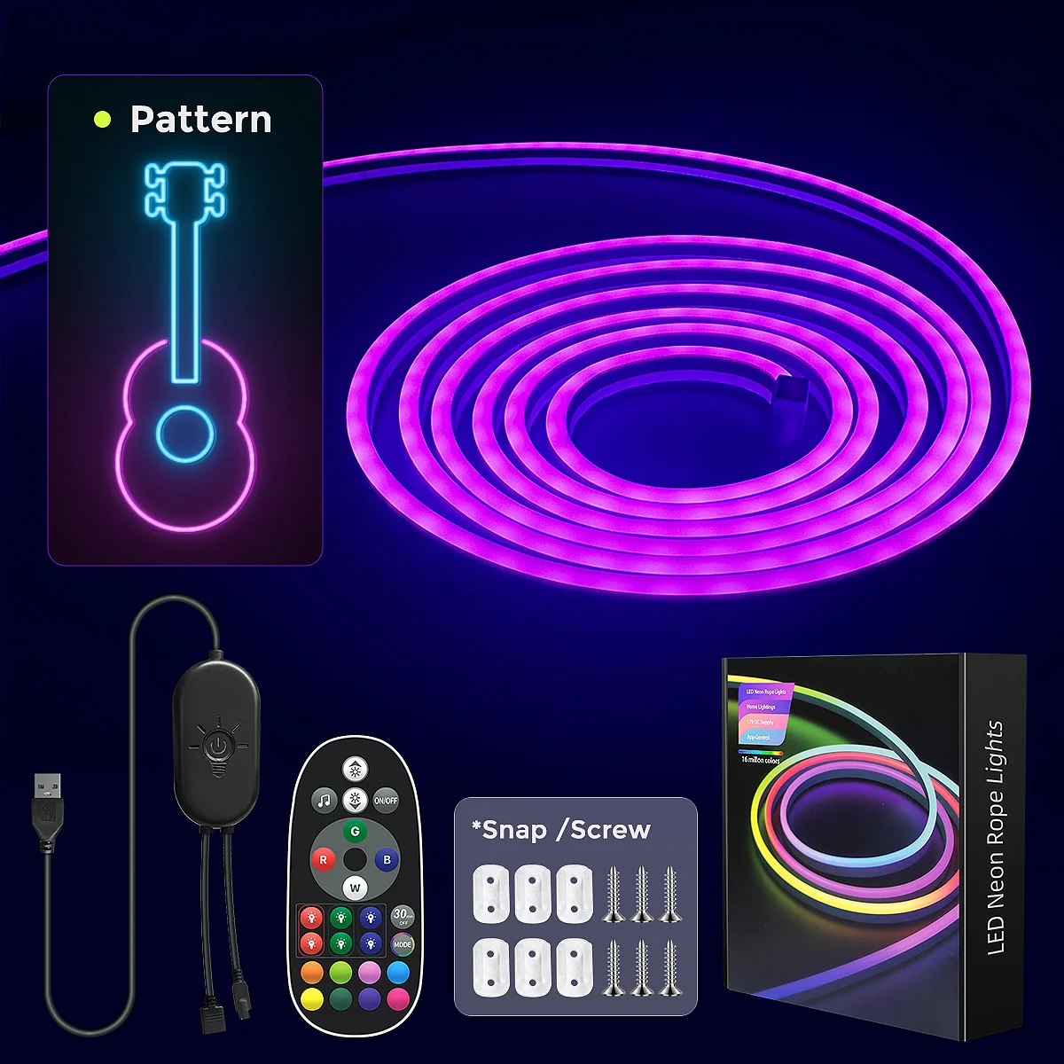 USB Neon Sign LED Strip Lights, RGB 108LEDS/M, USB Neon Led Strip Lights, Color Changing, MusicSync, For Home Party Decora