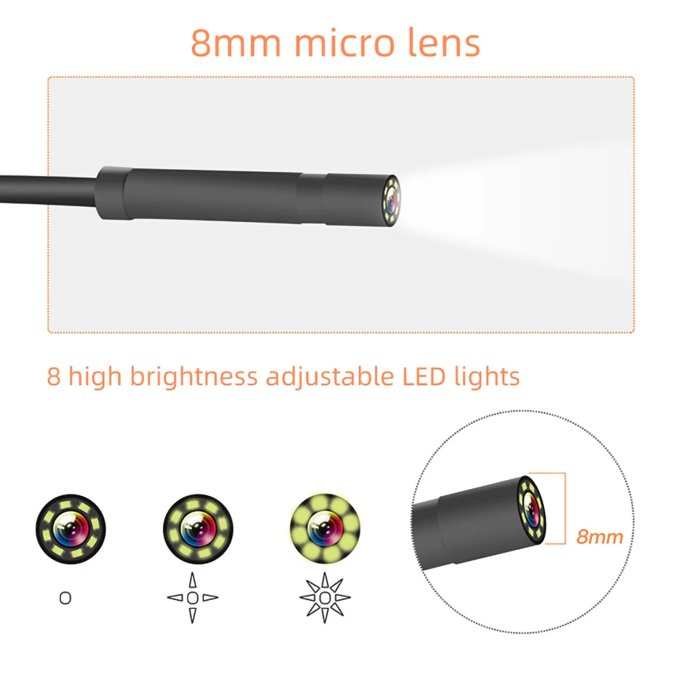 Endoscopio industriale macchina integrata schermo Ips da 2.4 pollici obiettivo da 8mm telecamera per Pipeline Hd ispezione Video periscopio