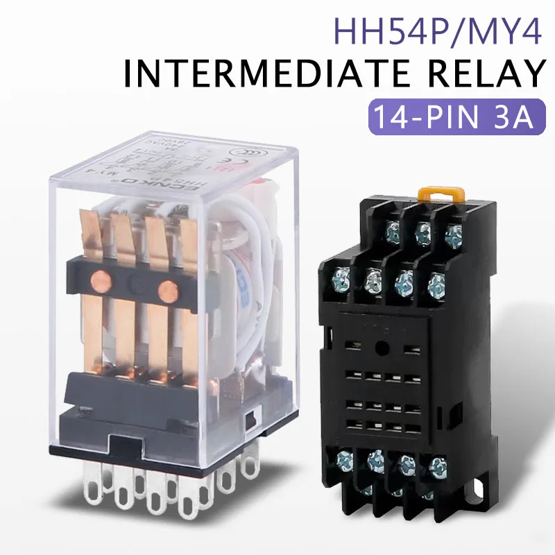 5PCS Relay HH54P MY4NJ Coil General DPDT Micro Mini Electromagnetic Relay Switch with Socket Base LED AC 110V 220V DC12V 24V 36V