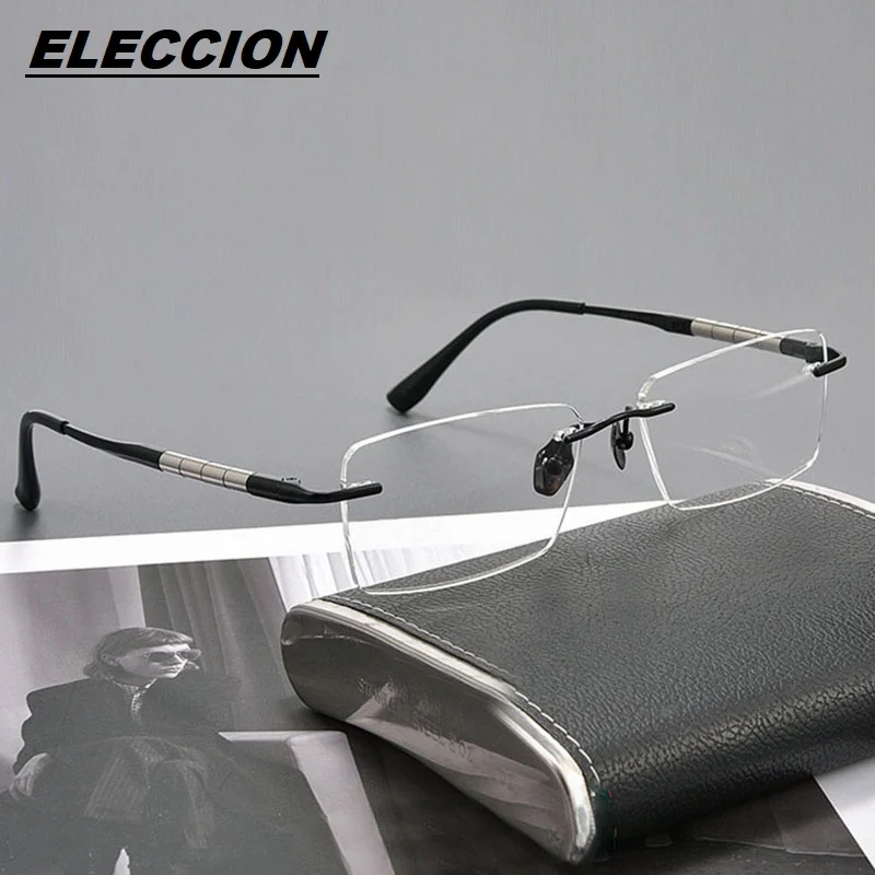 

ELECCION Titanium Alloy Rimless Glasses Male Myopia Eyeglasses Frames Men Optical Frames Square Prescription Spectacle Women