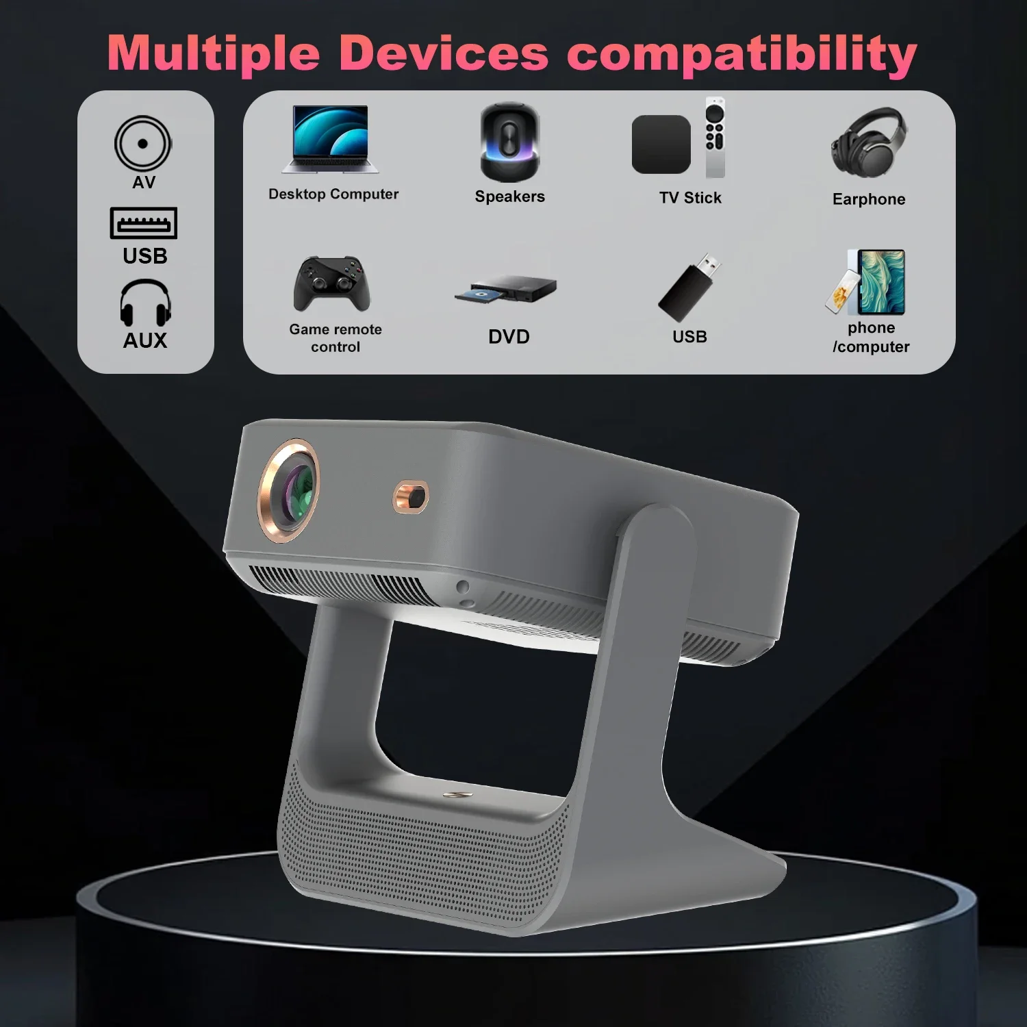 Projector 4K Ultra Mini Pocket Outdoor 200" Screen Support HDMI USB Compatible with PS5 Xbox iPhone Android Smart Devices