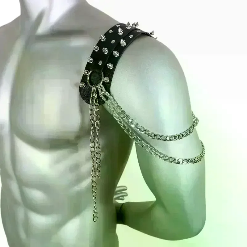 درع كتف جلدي للجنسين مع تفاصيل برشام وسلسلة شرابة إكسسوارات كتفية معدنية عصرية للنساء والرجال #6