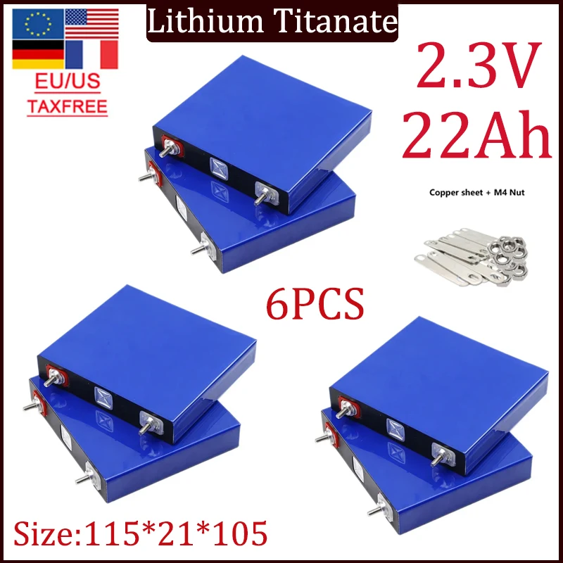 6PCS 100% Original LTO Lithium Titanate Battery 2.3V 20Ah 10C Discharge DIY 12V 24V Low Temperature Resistant Batteries Tax Free