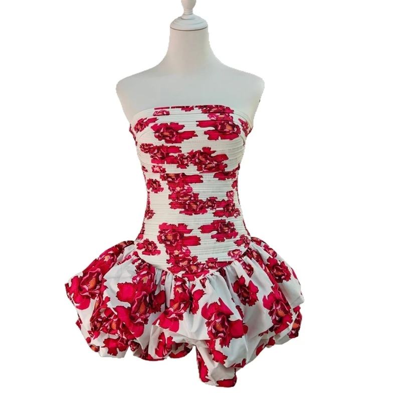 Abito da donna con volant increspato impilato senza spalline a trapezio grembiule mini abito longuette 2025 abiti da festa per feste in spiaggia