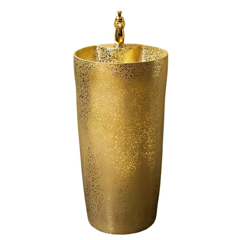 

Golden luxury column washbasin household balcony floor-to-ceiling column basin ceramic integrated
