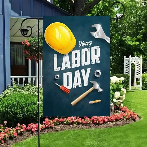 Labor Day Garden Flag with Tools Hard Hat Hammer Wrench Patriotic Worker Yard RRM IIX SSL