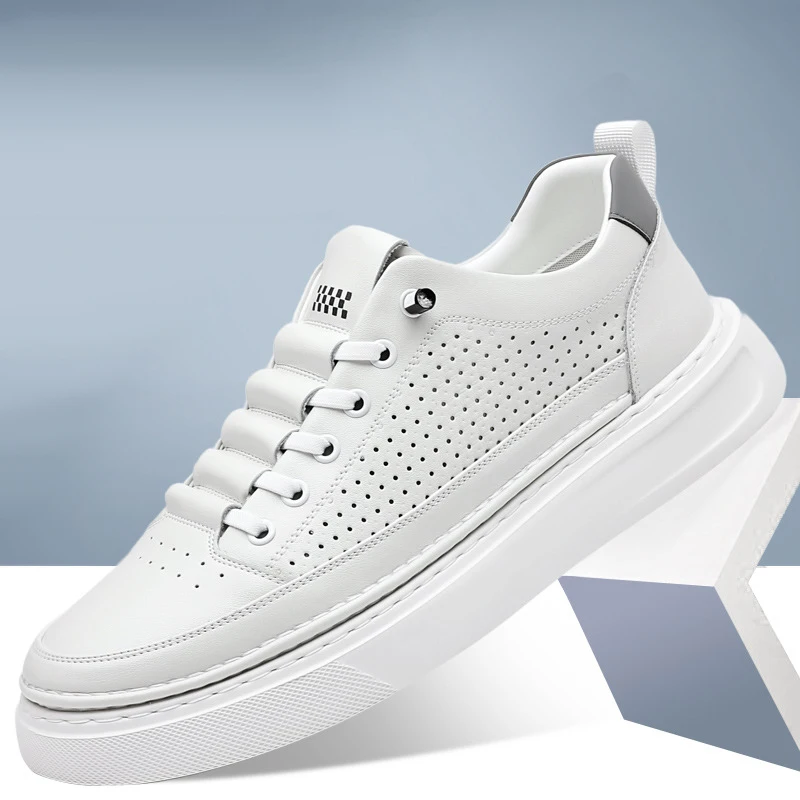 

Новая мужская кожаная повседневная обувь, модные дышащие микропористые белые туфли для скейтбординга на плоской подошве, уличные крутые лоферы