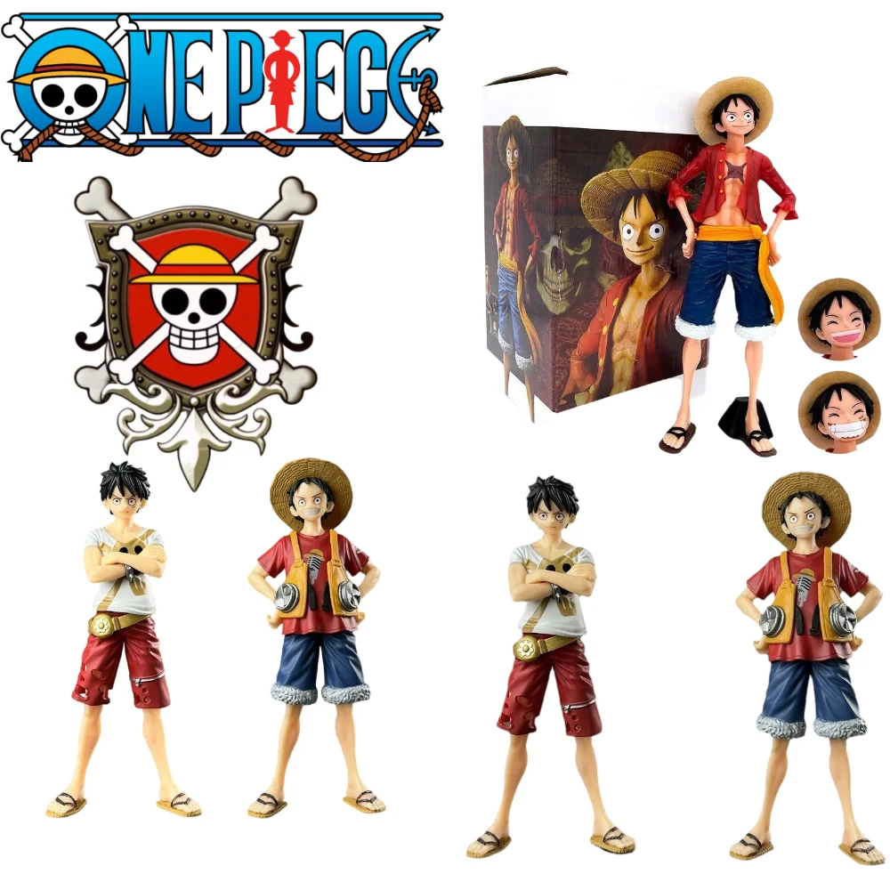 Heiß begehrte 10~28cm Anime-Figur mit drei Modellen: Selbstbewusstes, lächelndes Luffy mit drei Gesichtsformen, wechselnde Puppe, Actionfigur, Modellbausatz