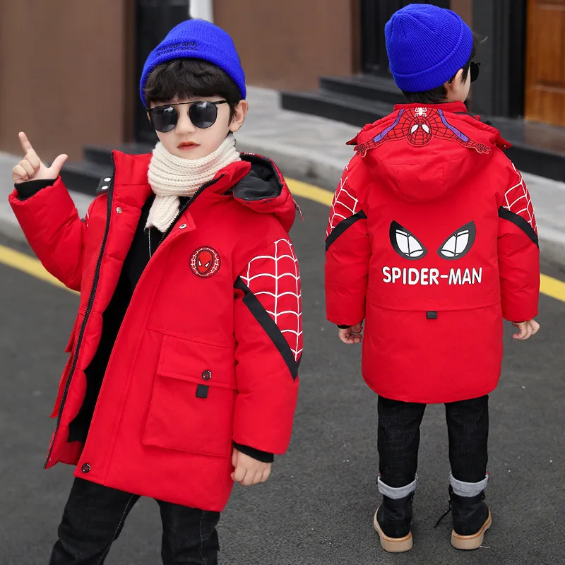 

Winter Children Clothing Boys down Jackets Coats Teenage Spiderman Thicken Warm Hooded Long Parka Jacket Fashion Kids Outerwear