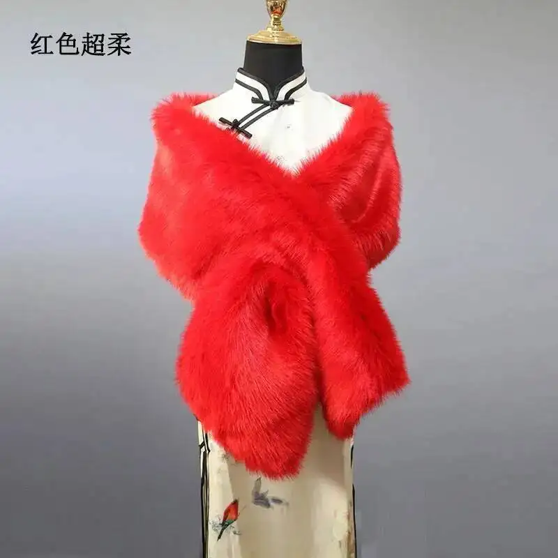 32 Colors 165*30cm Women Luxury Warm Faux Fox Fur Shawl Winter Ladies Plush Scarf Wraps Cloak Coat Wedding Long Cape Scarves