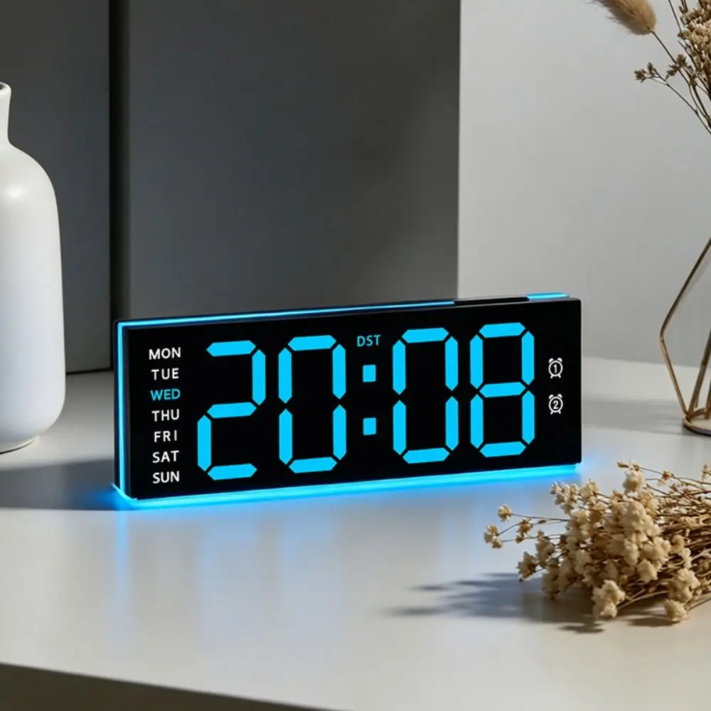 Temperature LED Digital Clock with Calendar Atmosphere Lights LED Night Light Clock 12/24H Display Voice Control