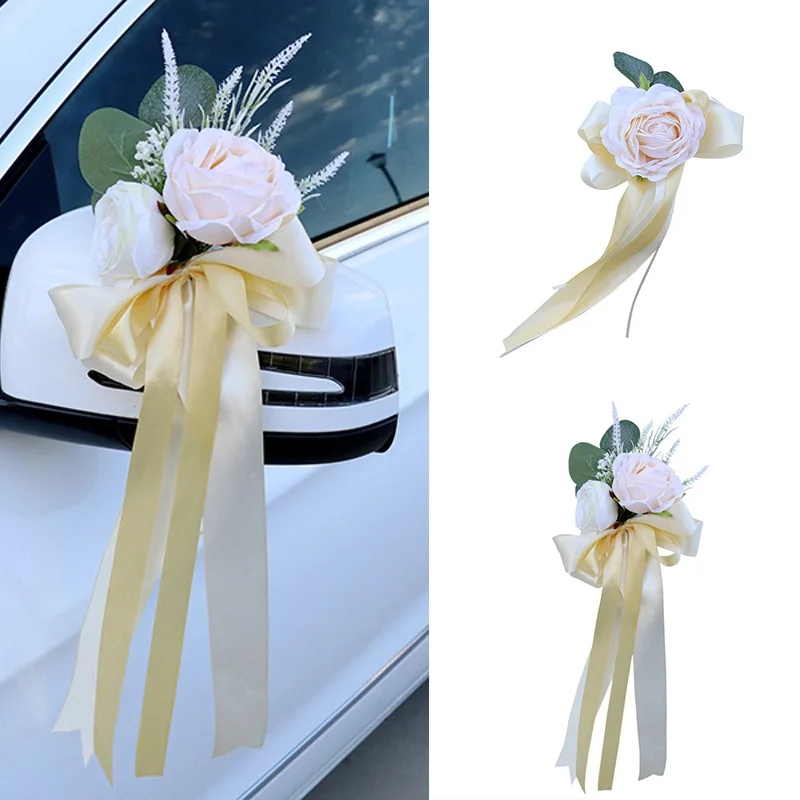 1pc Creative Wedding Car Door Handles Rearview Mirror Artificial Flower Simulated Rose