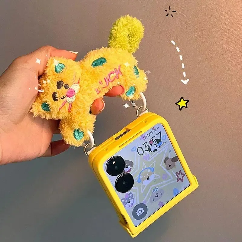 

For Xiaomi Mix flip Case Korean Style Cover with Plush Cat Handle Cartoon Yellow Hard Cover Women Ladies