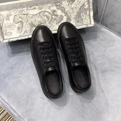 DONNIN Black Flat Common Casual Couple Sneaker Genuine Leather Lace up Klasyczne damskie buty do biegania Unisex Tennis