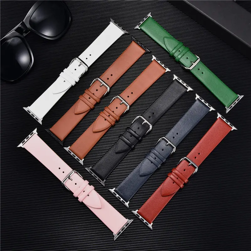 Soft Bracelet Genuine Leather Band for Apple Watch 42MM 38MM 44MM 40MM 41MM 45MM Strap for IWatch 8 7 6 SE 5 4 3 Wristband Belt