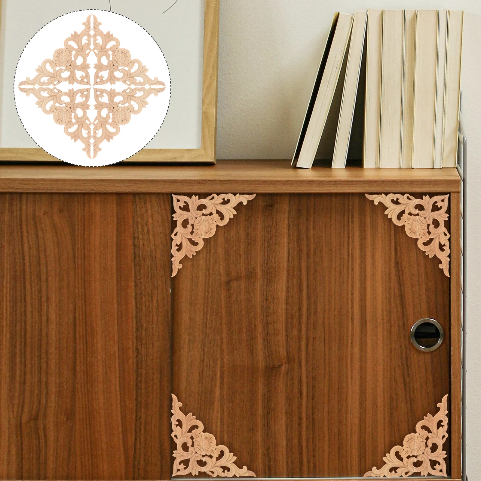 

4Pcs Decorative Wood Appliques Sturdy Texture Furniture Appliques Embellishments Elegant Home Decor Decorative Wood Trim