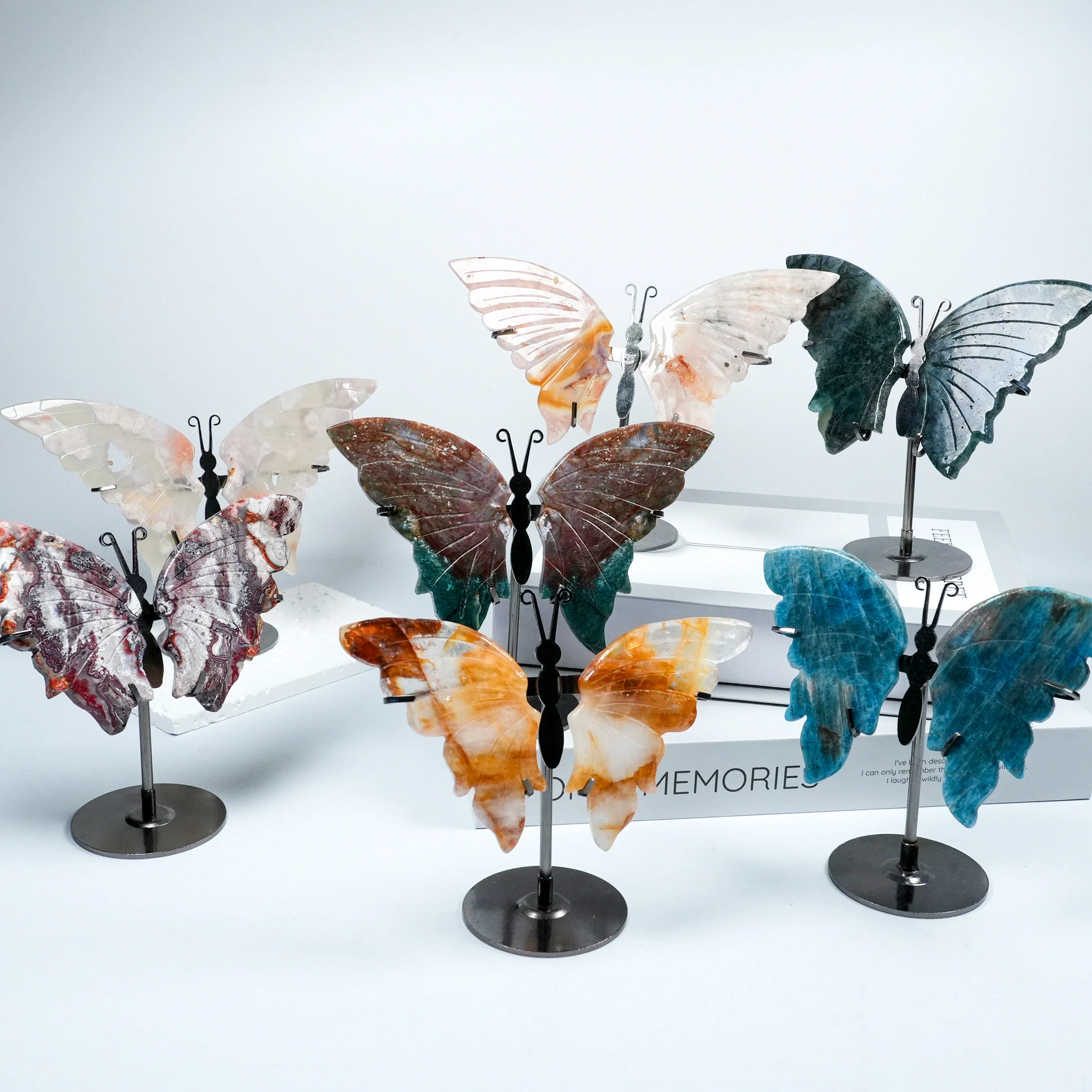 Wholesale Natural Healing Stones Crystals Gemstone Craft Handmade Butterfly Wings Ornament Polished Crystal Butterfly Decoration