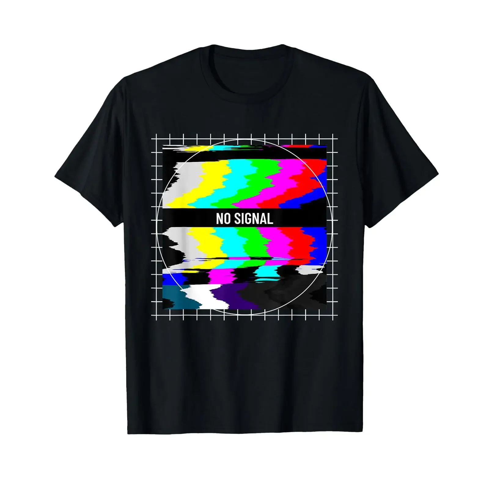 Retro Vintage Vaporwave TV Test Pattern No Signal Screen T Shirt black vintage Washed Unisex streetwear Casual Comfortable