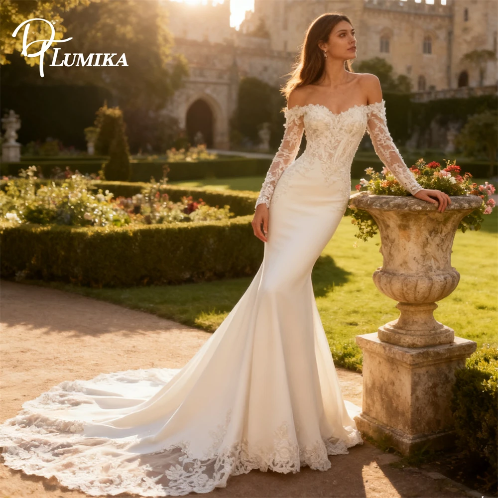 Romantic Off-the-Shoulder Mermaid Wedding Dress for Bride to Be 2026 Strapless Court Train Made-to-Order Satin Bridal