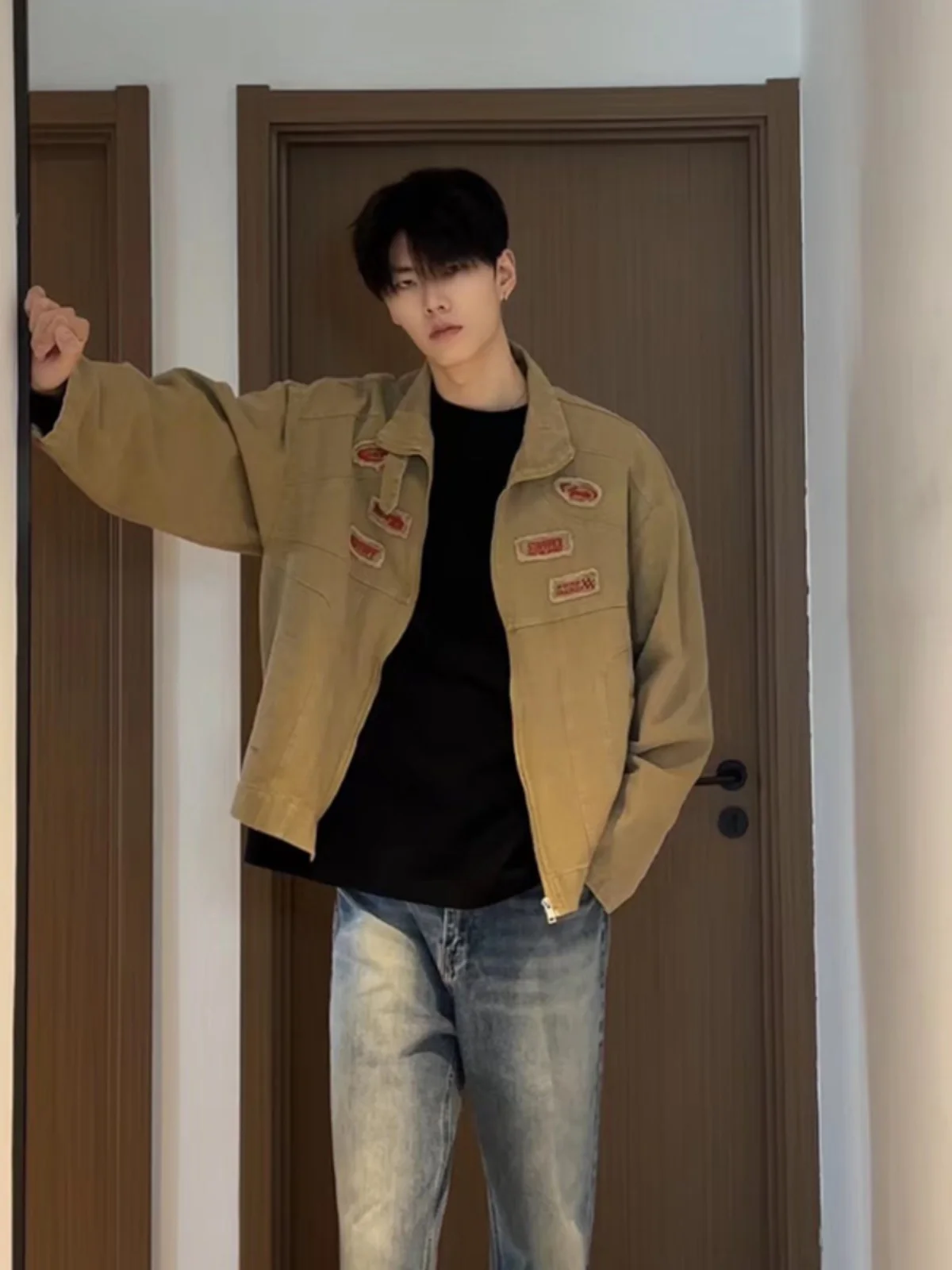 

American Retro Khaki Workwear Jaet Men's Spring Autumn Trendy High-End Sensation Motorcycle Cool Street Sle Denim Jaet