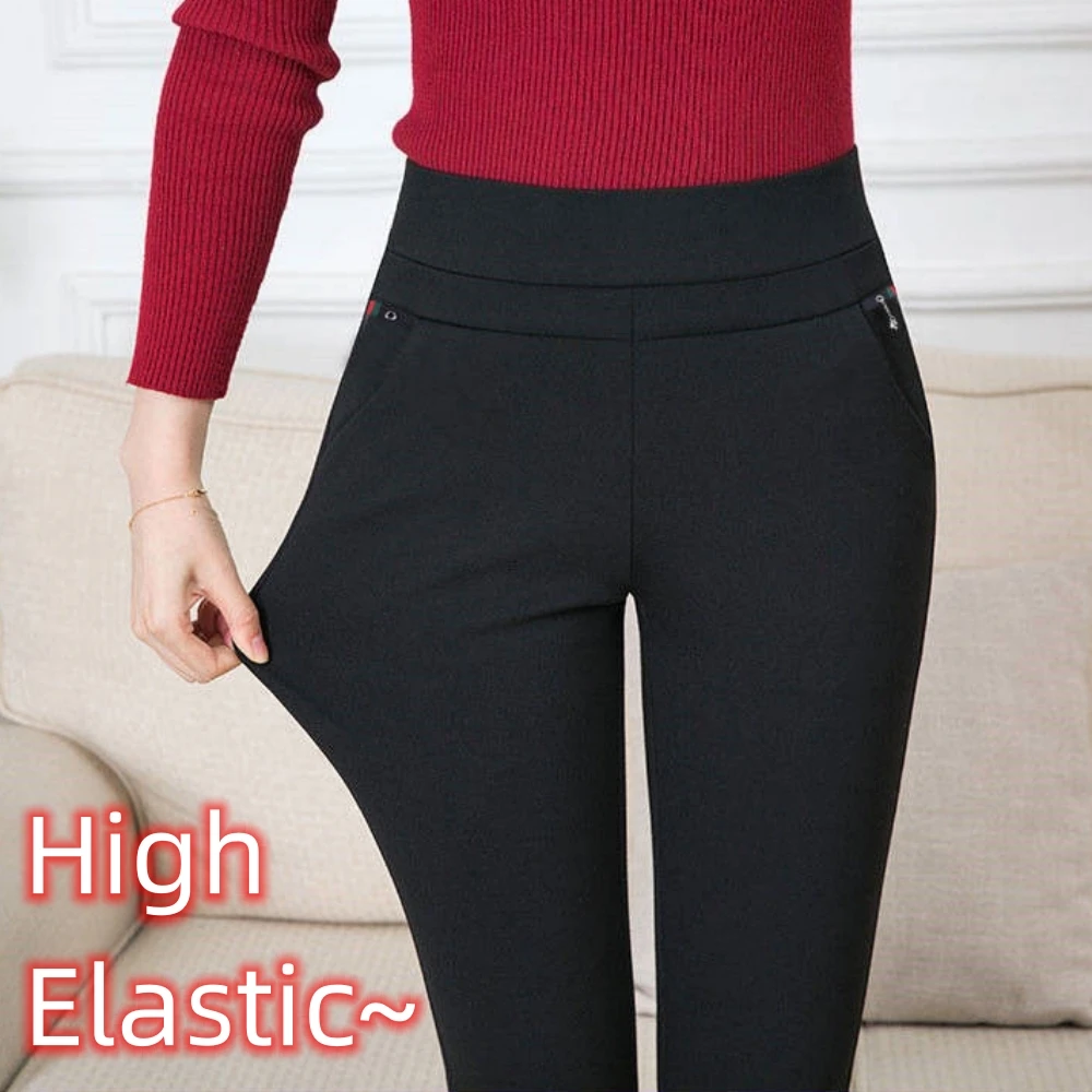 Women\'s Pant Fleece Thick Thin Black Formal Autumn Winter Slim Femal Clothing Elastic Basics Pencil Pants Office Lady Trousers