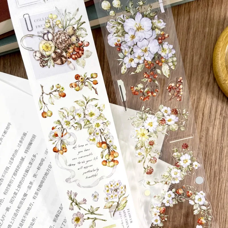 Vintage Flower Fruit Shiny Shell Die Cut PET Washi Tapes Collage Card Making Material DIY For Scrapbooking Journal Sticker