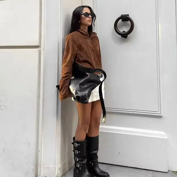 

Fashionable Retro Jacket Zipper Solid Color Versatile Short Coat Women's Casual Chic Outerwear Female 2025 Autumn Street Wear