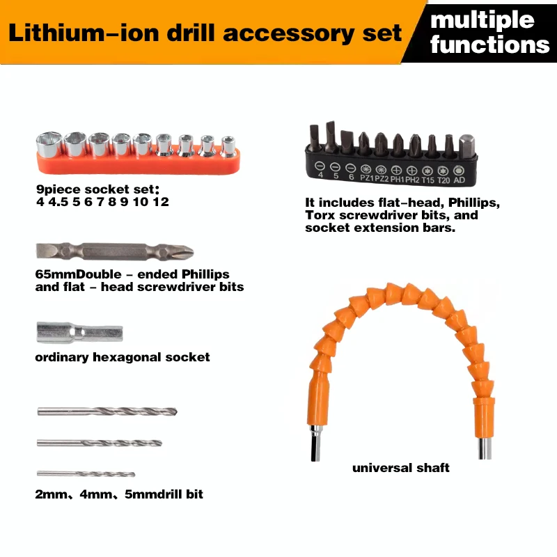 

LYUWO Набор сверл и торцевых головок, 25 шт. (16 бит + 9 головок) — шестигранный хвостовик CR-V, сталь для металла/дерева/пластика, универсальный электрический винт