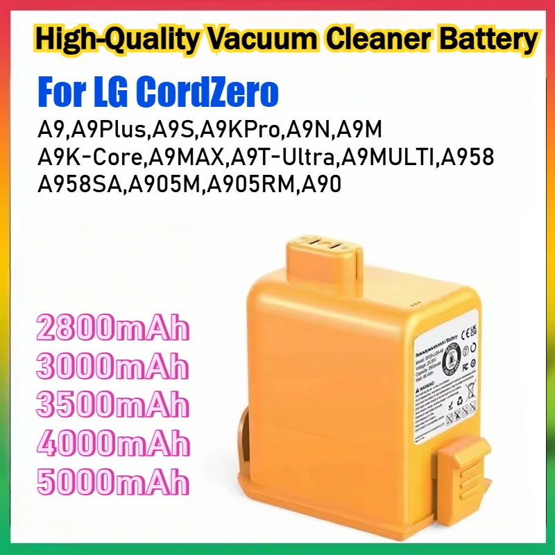 

25.55V 2800mAh-5000mAh Replacement Batteries For LG A9 A9+ A905M A907GMS A905RM EAC63382208 Rechargeable Vacuum Cleaner Battery
