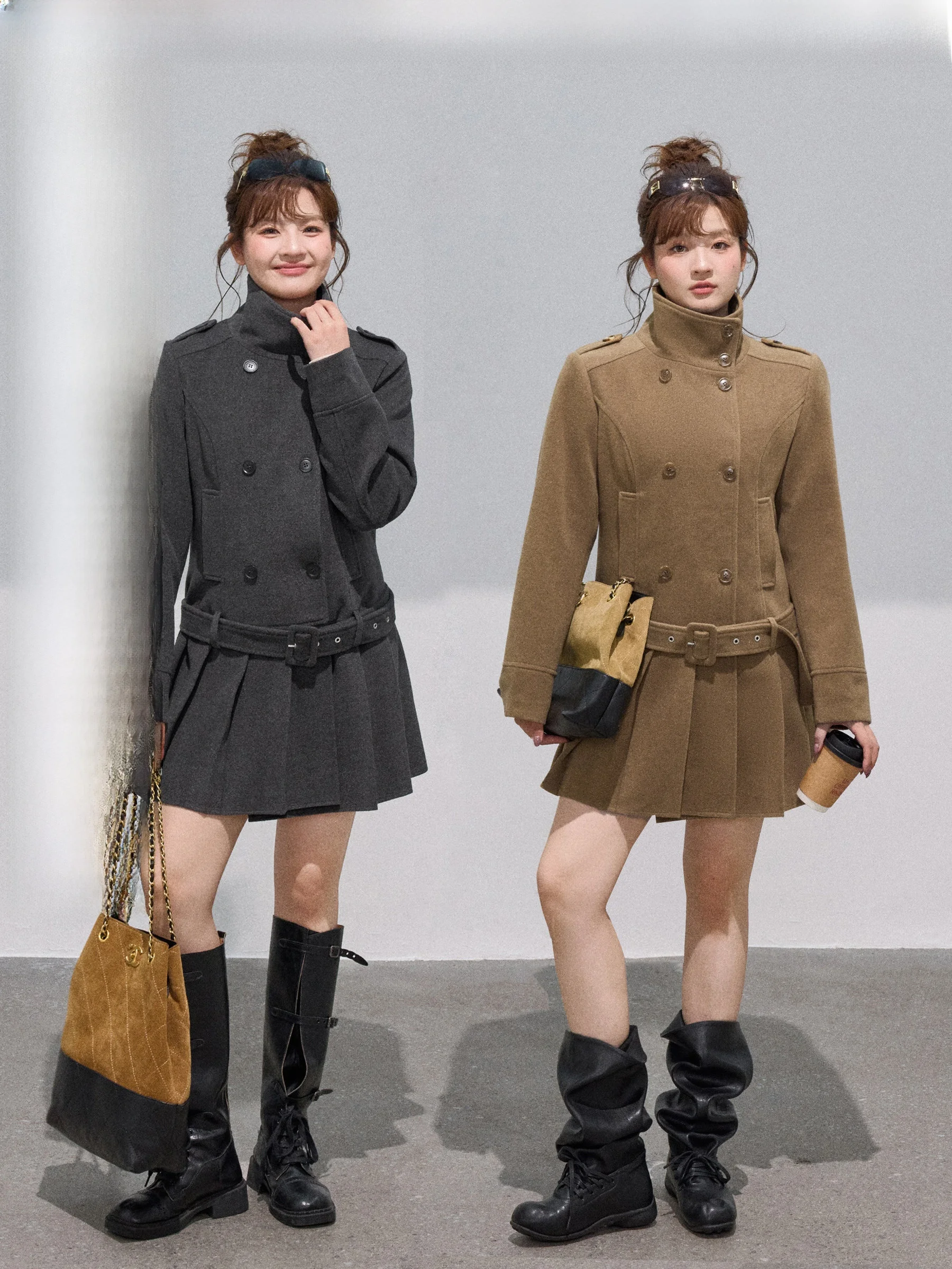 

JULULOOK Studio High nce Thousand Gold Micro Fat MM Korean Sle Retro Stand Collar Woolen Dr Coat plus Size