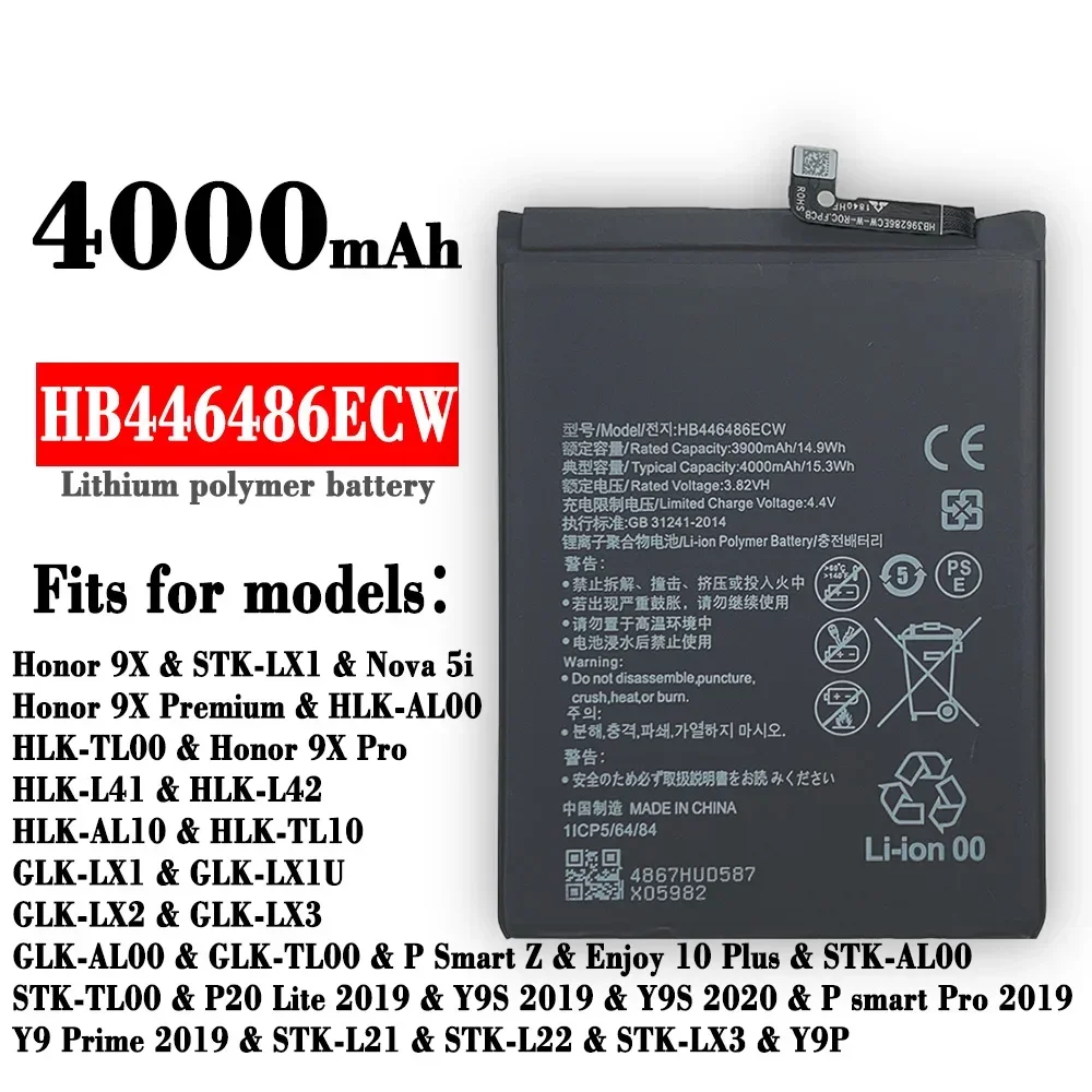 HB446486ECW Replacement Battery For HUAWEI P Smart Z/Honor 9X/Honor 9X Pro/Nova 5i/Enjoy 10 Plus Phone Batteries + Tools