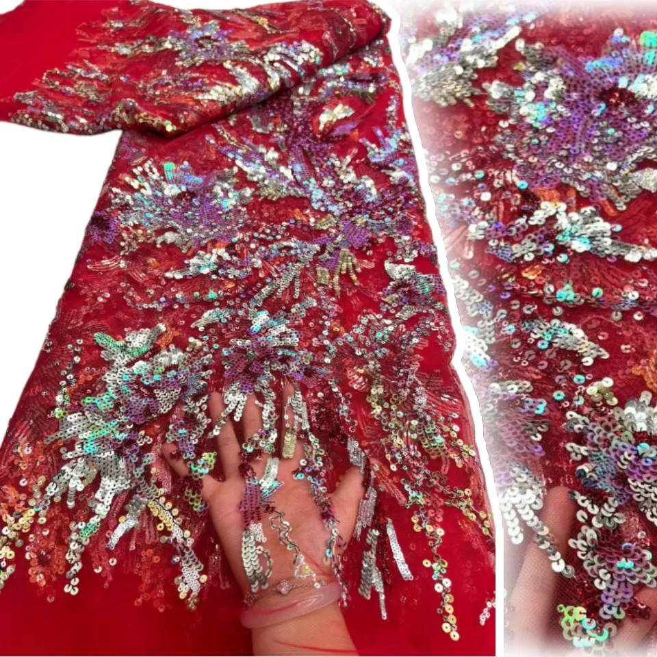 

Pink African Tulle Sequins Lace Fabric 5 Yards High Quality Nigerian Beaded Mesh Lace For Bridal Wedding Party Dress Sewing 2791
